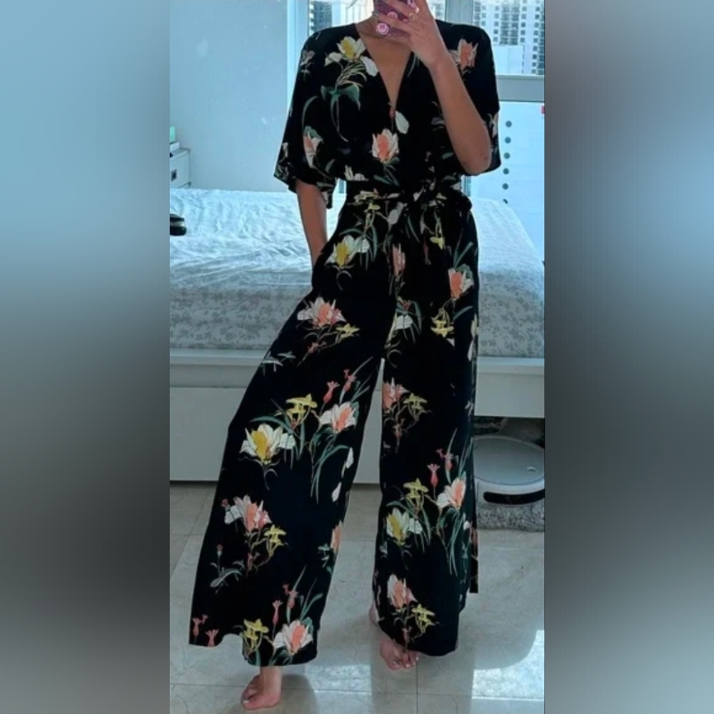 Zara Dark Floral Wrap Jumpsuit